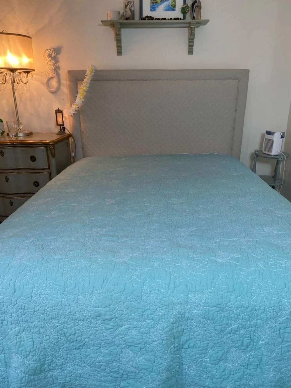 Threshold blue Quilted Bedspread -floral stitching Blue Coverlet